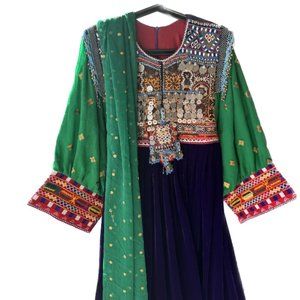 Green Afghan Kuchi long dress, 3 Piece, Traditional, Medium Size
